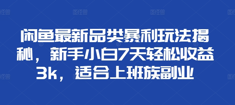 闲鱼最新品类暴利玩法揭秘，新手小白7天轻松赚3000+，适合上班族副业-啦啦收录网