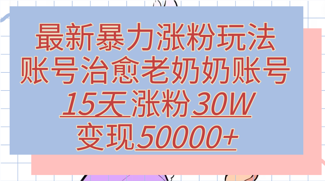 最新暴力涨粉玩法，治愈老奶奶账号，15天涨粉30W，变现50000+【揭秘】-项目收录网