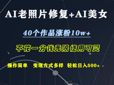 AI老照片修复+AI美女玩发  40个作品涨粉10w+  不花一分钱使用可灵  操作简单  变现方式多样话   轻松日去500+-项目收录网