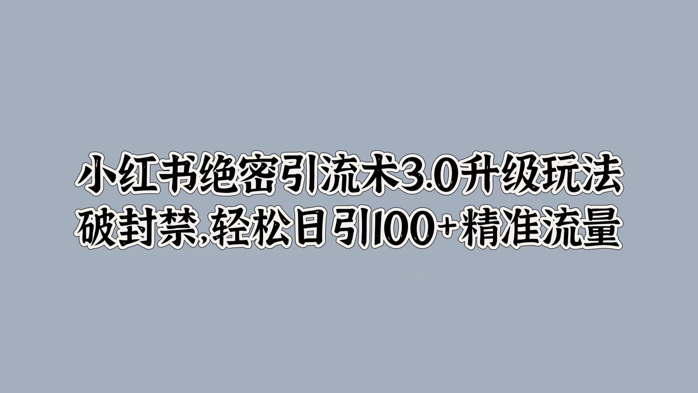 小红书绝密引流术3.0升级玩法，破封禁，轻松日引100+精准流量-项目收录网