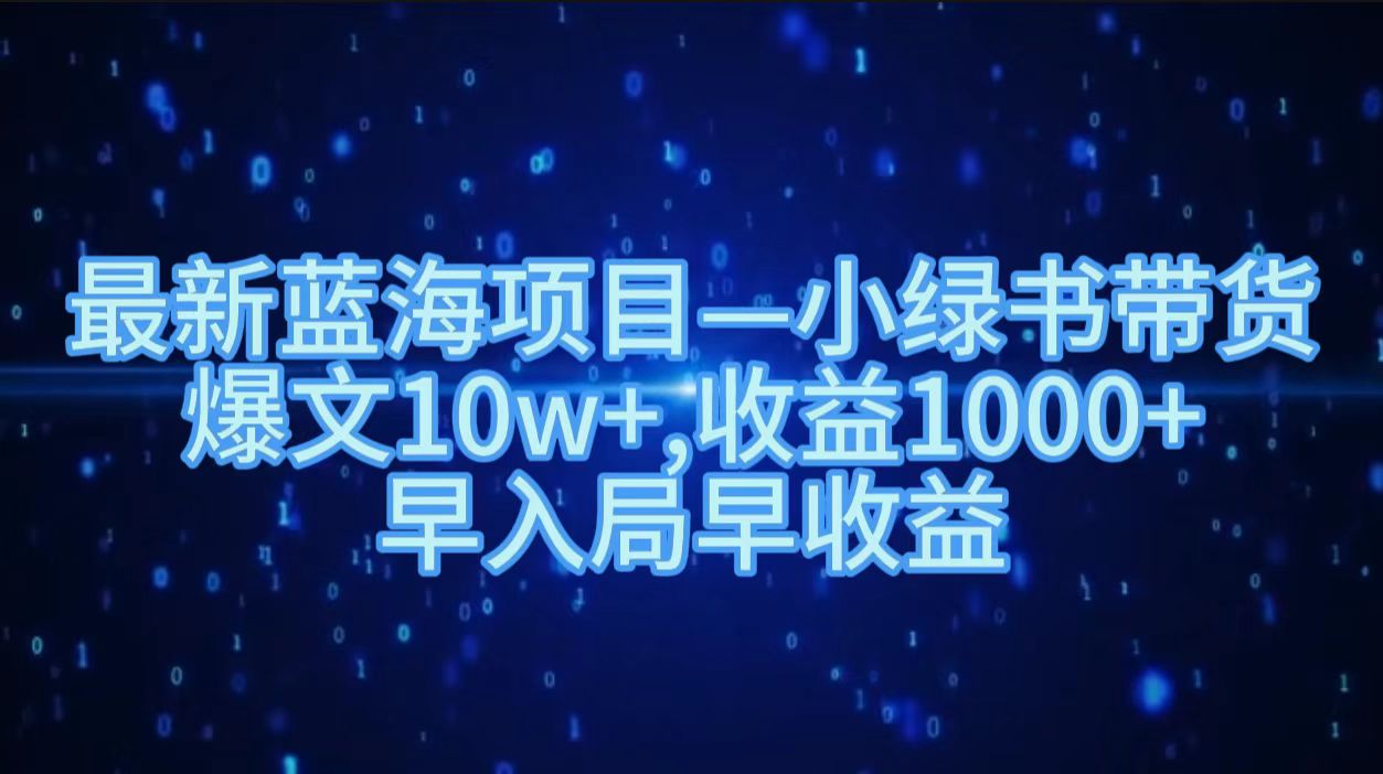 最新蓝海项目小绿书带货，爆文10w＋，收益1000＋，早入局早获益！！-项目收录网