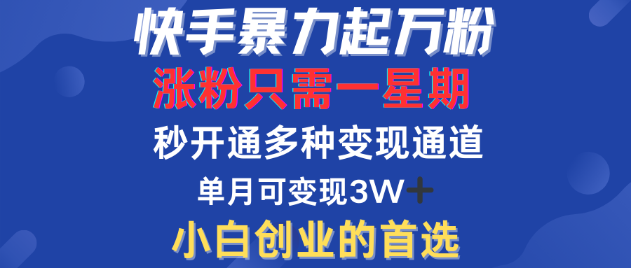 快手暴力起万粉，涨粉只需一星期！多种变现模式-项目收录网