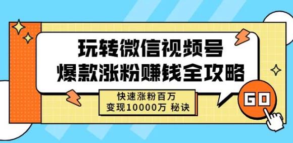 玩转微信视频号爆款涨粉赚钱全攻略，快速涨粉百万变现万元秘诀-项目收录网