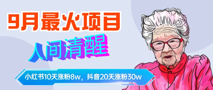 9月最火项目，人间清醒柒奶奶，10天小红薯涨粉8w+，单篇笔记报价1400.-项目收录网