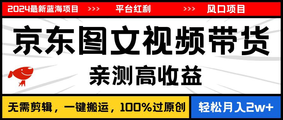 2024最新蓝海项目，逛逛京东图文视频带货，无需剪辑，月入20000+-啦啦收录网