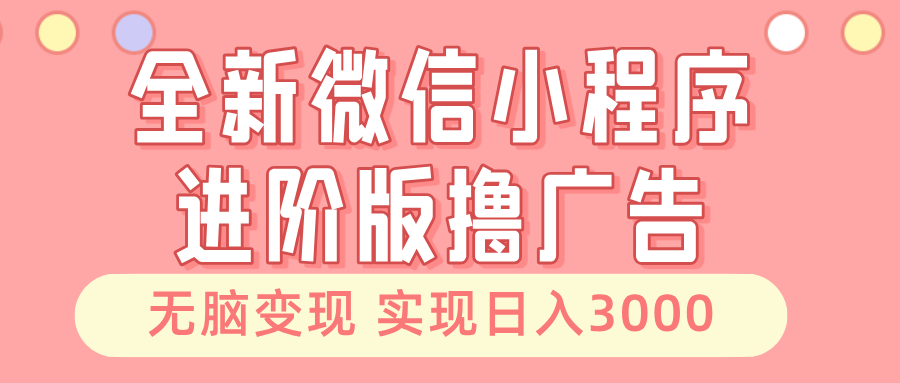 全新微信小程序进阶版撸广告 无脑变现睡后也有收入 日入3000＋-啦啦收录网