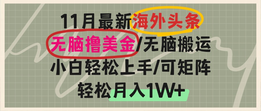 海外头条，无脑搬运撸美金，小白轻松上手，可矩阵操作，轻松月入1W+-啦啦收录网