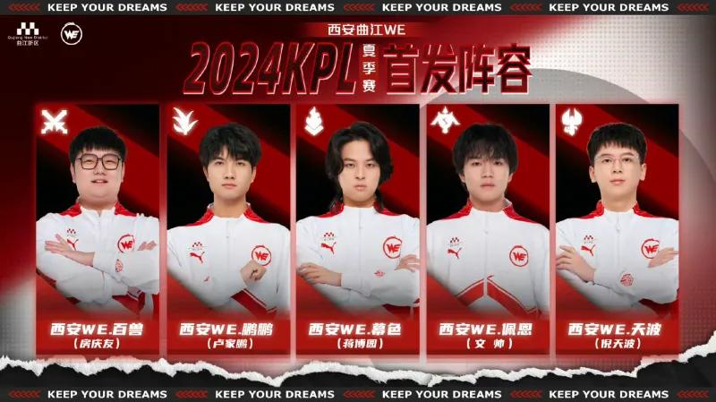 王者荣耀2024KPL夏季赛：西安WE首发阵容公布，迎战北京WB